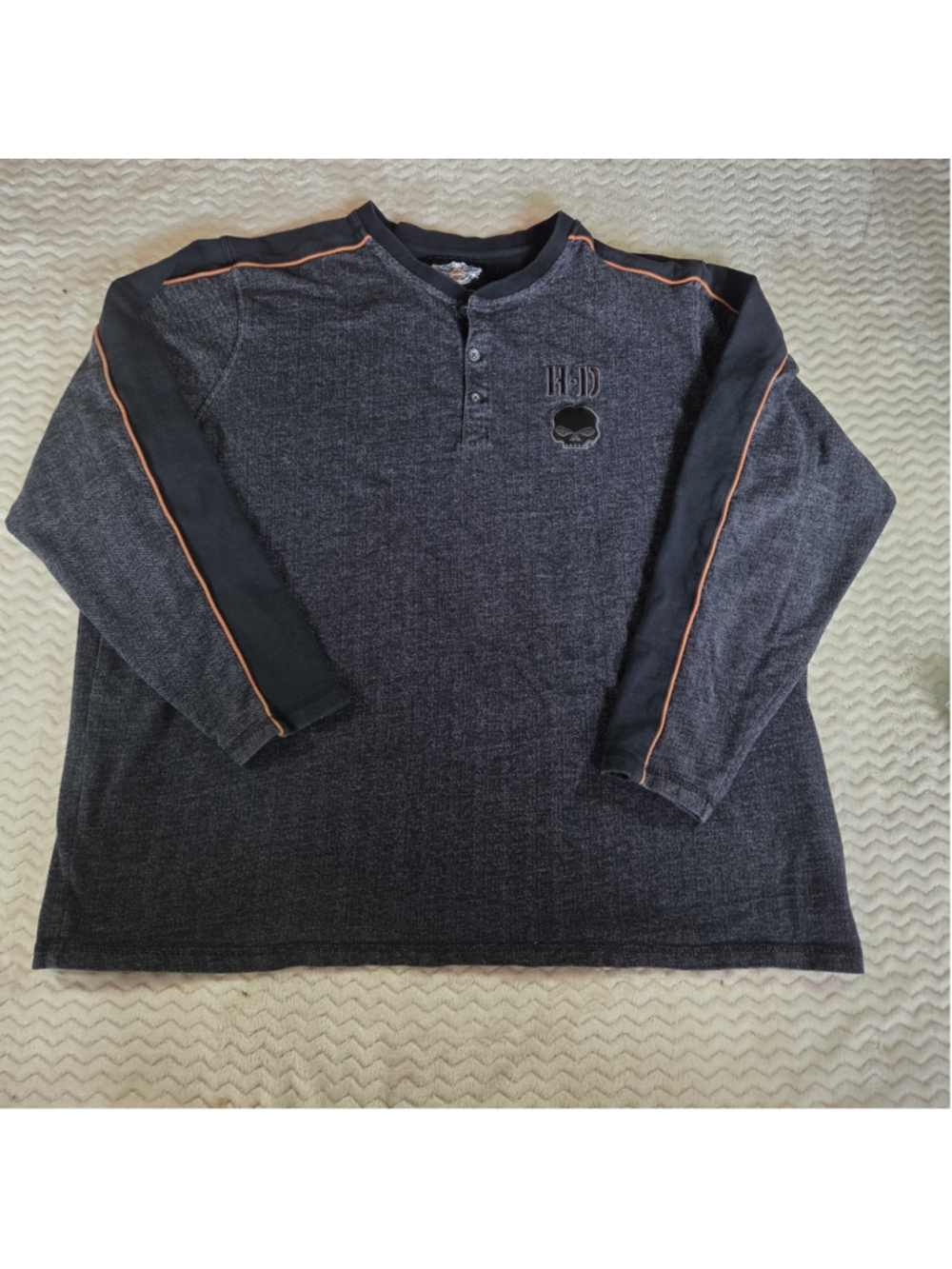Harley-Davidson Henley Pullover Shirt Mens 3XL Gray Black Genuine Long Sleeve
